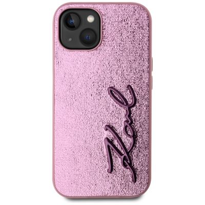 3. Etui Karl Lagerfeld Wrinkled Metal Signature na iPhone 15 - różowe