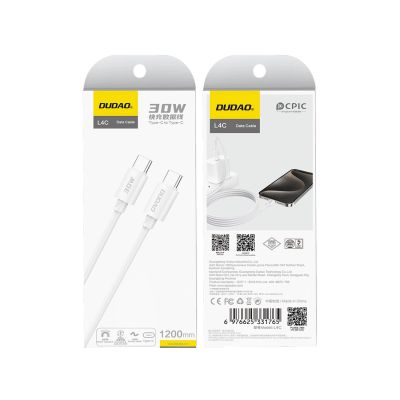 2. Kabel Dudao L4C USB-C / USB-C 30W 2m - biały