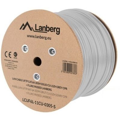 6. LANBERG KABEL UFTP KAT. 6A 305M DRUT CU LSZH SZARY CPR+FLUKE PASSED