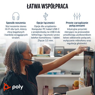 63. POLY Zestaw słuchawkowy Blackwire 3225 Stereo USB-C + wtyczka 3,5 mm + przejściówka USB-C/A