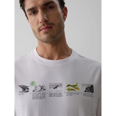 3. T-shirt regular z nadrukiem męski 4F 4FKAW26TTSHM4476-10S