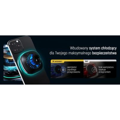 17. Uchwyt samochodowy Wozinsky WCT5-Q6S2Y z ładowarką indukcyjną Qi/MagSafe 15W na kratkę wentylacji z wentylatorem - czarny