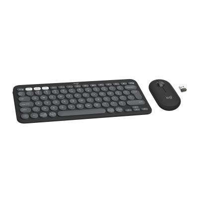 13. Logitech 920-012239 klawiatura Dołączona myszka Uniwersalne RF Wireless + Bluetooth QWERTY Amerykański międzynarodowy Grafitowy