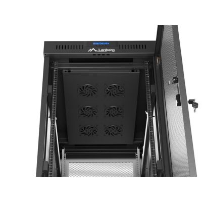 10. Szafa instalacyjna rack stojąca 19" 32U 600x1000 czarna drzwi perforowane LCD Lanberg (Flat Pack)