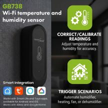 GREENBLUE ZEWNĘTRZNY CZUJNIK TEMPERATURY I WILGOTNOŚCI WIFI, ANDROID/IOS, 3.0V DC, LR03X2, IP65 GB741