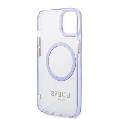 7. Etui Guess Gold Outline Translucent MagSafe na iPhone 14 - purpurowe