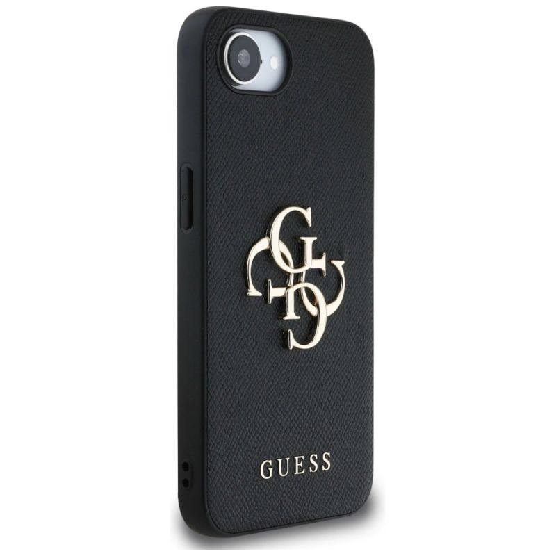 4. Etui Guess PU Grained 4G Metal Logo na iPhone 16e - czarne