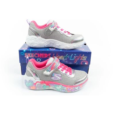 10. Skechers S Lights LED buty sportowe dziecięce dla dziewczynki na rzep szare