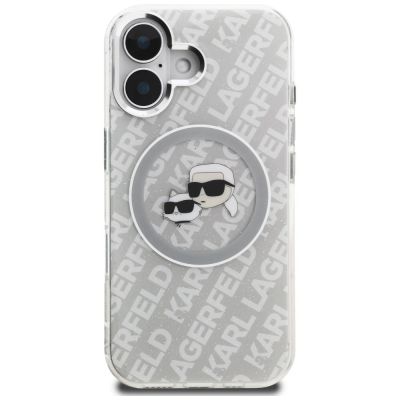 3. Etui Karl Lagerfeld IML Glitter Karl & Choupette Heads Logo MagSafe na iPhone 16 - szare