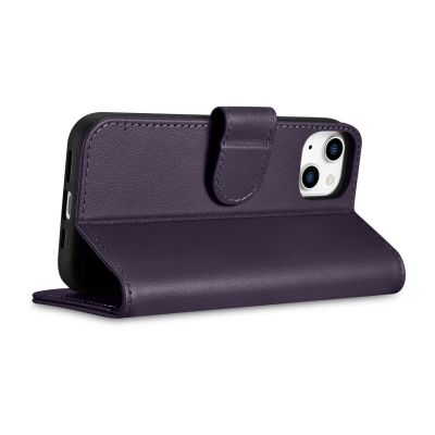 7. iCarer Wallet Case 2in1 etui iPhone 14 Pro skórzany pokrowiec z klapką Anti-RFID ciemnofioletowy (WMI14220726-DP)