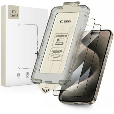 9. Szkło hartowane Tech-Protect Quick Set+ 2-pack na iPhone 15 Pro - czarne