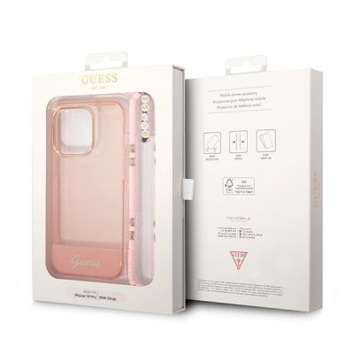 7. Etui Guess Translucent Pearl Strap na iPhone 14 Pro - różowe