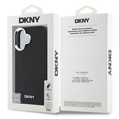 8. Etui DKNY Plain Silver Logo MagSafe na iPhone 16 - czarne