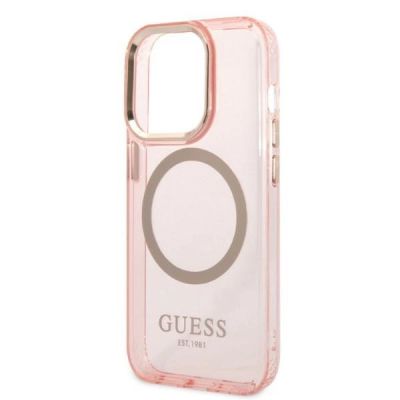 6. Etui Guess Gold Outline Translucent MagSafe na iPhone 14 Pro - różowe