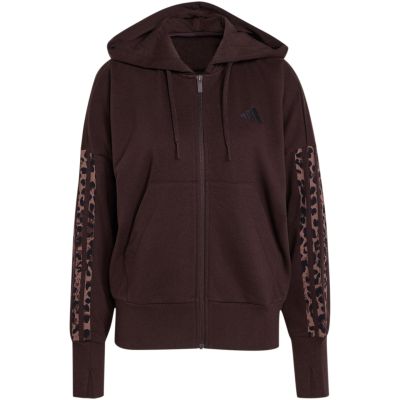 2. Bluza damska adidas Seasonal Essentials Animal Print 3-Stripes Full-Zip Hooded brązowa KV9299