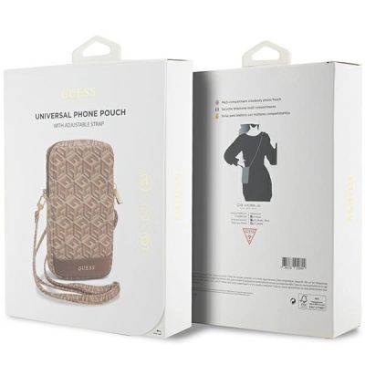 5. Torebka Guess Zip GCube Bottom Stripe na telefon - brązowa