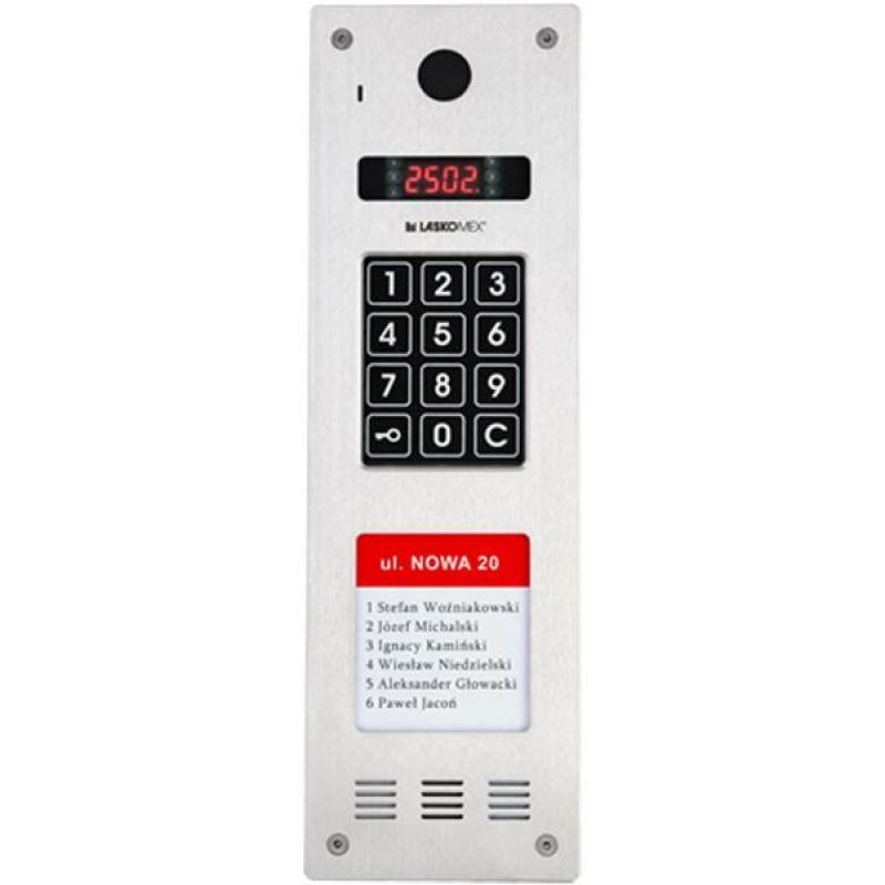 Laskomex CP-2533NR-040 Wąski panel audio pionowy, ze stali nierdzewnej, z czytnikiem RFID i DŁUŻSZĄ listą lokatorów (kompatybilny z modułem KAM3-1)