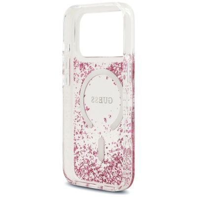 7. Etui Guess Resin Bottom Glitter MagSafe na iPhone 17 Pro - różowe