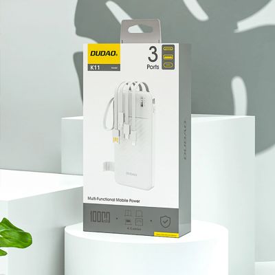 4. Powerbank Dudao K11 10000mAh z wbudowanymi kablami - biały