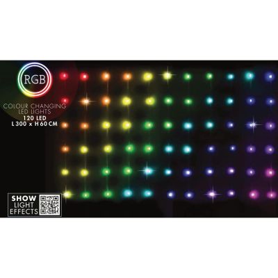29. LAMPKI CHOINKOWE KURTYNA ŚWIETLNA ZEW/WEW 120 LED 300X60CM Z PILOTEM RGB KOLOR