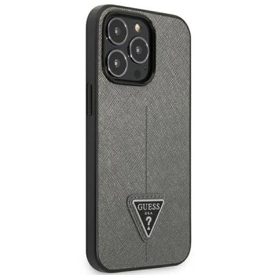 4. Etui Guess Saffiano Triangle Logo na iPhone 13 Pro / 13  6,1" - srebrne