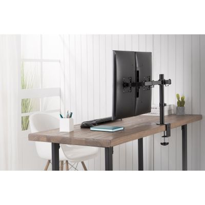 17. DIGITUS UCHWYT BIURKOWY PODWÓJNY Z ZACISKIEM 2XLCD MAX. 32" MAX. OBCIĄŻENIE 2X 8KG UCHYLNO-OBROTOWY CZARNY DA-90400