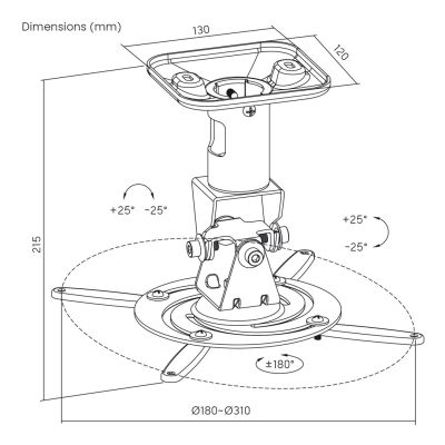 3. MACLEAN WIESZAK SUFITOWY DO PROJEKTORA STALOWY, 180~310MM, DO 15 KG MC-208 W