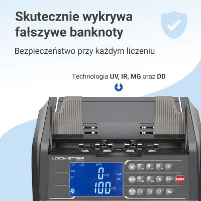 4. Profesjonalna liczarka nominałowa do banknotów Extralink LockStar MG X-600 UV, IR