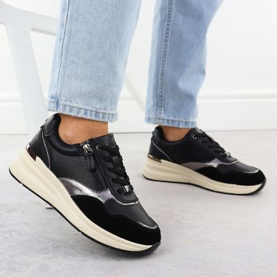 6. Skórzane metaliczne półbuty damskie czarne Filippo DP7105/25