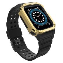 Pasek z etui ochronnym Protect Strap Band do Apple Watch 42 / 44 / 45 mm opaska obudowa pancerna - czarny, złoty