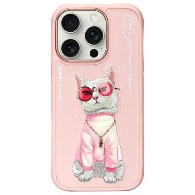 Etui Nimmy Glasses Cool Cat na iPhone 16 Pro - różowe