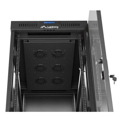 10. Szafa instalacyjna rack stojąca 19" 32U 600x1000 czarna drzwi przeszklone LCD Lanberg (flat pack)