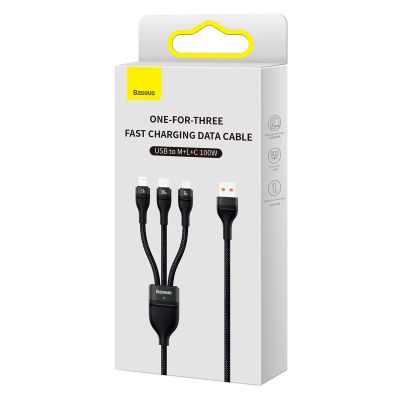 5. Baseus Flash Series II kabel USB - USB Typ C / Lightning / micro USB 100 W 1,2 m czarny (CASS030001)