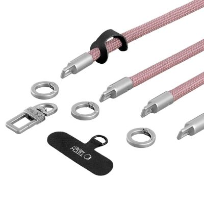 3. Smycz do telefonu Tech-Protect C10S Crossbody (114 cm) + na nadgarstek (31 cm) - różowo-tytanowa