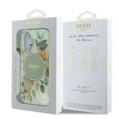8. Etui Guess IML Flower & Tonal Circle MagSafe na iPhone 16 - zielone