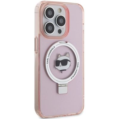 4. Etui Karl Lagerfeld Ring Stand Choupette Head MagSafe do iPhone 15 Pro Max - różowe