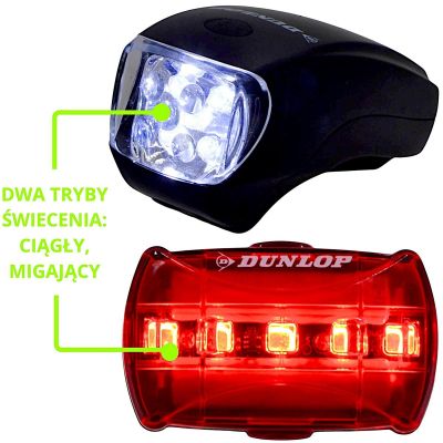 18. ZESTAW LAMP ROWEROWYCH LED PRZÓD TYŁ DUNLOP