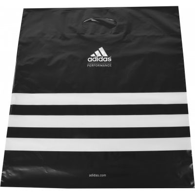 Reklamówka foliowa z kolekcji adidas Performance w czarnych barwach z białymi trzema pasami oraz logiem producenta.