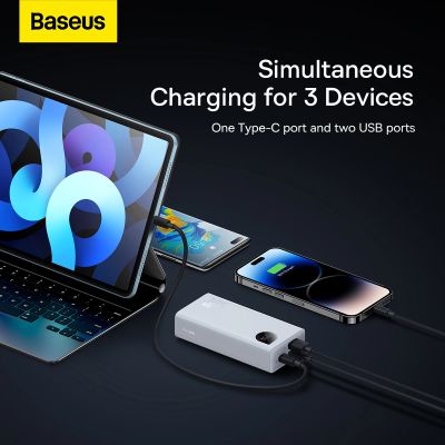 12. Powerbank Baseus Adaman2 z wyświetlaczem cyfrowym 2x USB-A / 1x USB-C 10000mAh 30W - biały