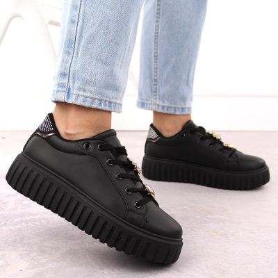 11. Półbuty sportowe damskie na platformie czarne NEWS 4756