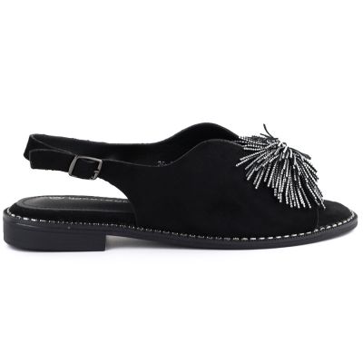 Sandały damskie zabudowane z cekinami czarne Potocki 43349