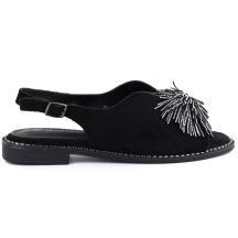 Sandały damskie zabudowane z cekinami czarne Potocki 43349