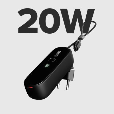 2. Powerbank SBS Hybrid PD 20W 5000mAh z wbudowanym kablem i składaną wtyczką - czarny