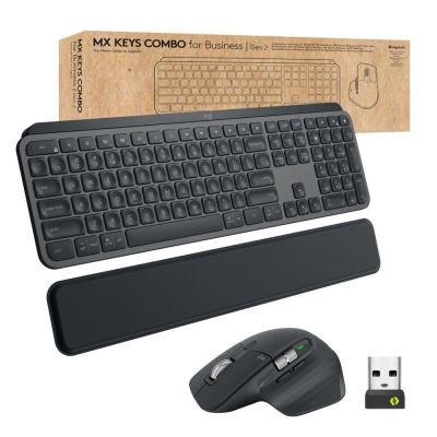 7. Logitech MX Keys combo for Business Gen 2 klawiatura Dołączona myszka Biuro RF Wireless + Bluetooth QWERTY Amerykański międzynarodowy Grafitowy