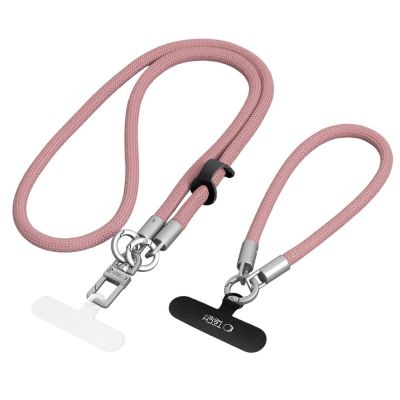 Smycz do telefonu Tech-Protect C10S Crossbody (114 cm) + na nadgarstek (31 cm) - różowo-tytanowa