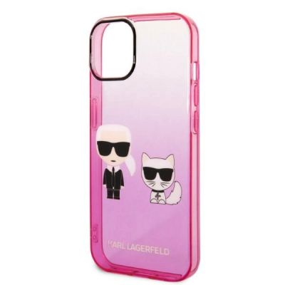 6. Etui Karl Lagerfeld Gradient Ikonik Karl&Choupette na iPhone 14 Plus - różowe