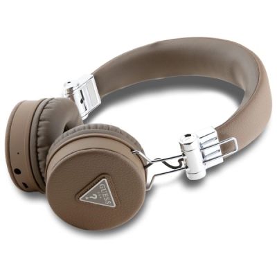 2. Słuchawki nauszne Bluetooth Guess Grained Classic Round Shape ENC - brązowe