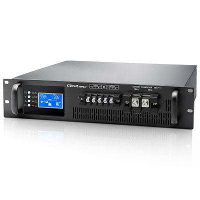 Qoltec Zasilacz awaryjny UPS Pure Sine Wave do RACK | 3kVA | 3000W | PF 1.0 | LCD | EPO | USB | On-line | Kompatybilność z LiFePO4 AGM GEL