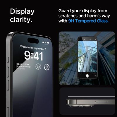 9. Szkło hartowane Spigen Glas.tR EZ Fit FC na iPhone 15 Pro - czarne 2 szt.