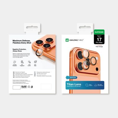 5. Szkło na obiektyw AMAZINGTHING AR Sapphire na iPhone 17 Pro / Pro Max - z pomarańczową ramką